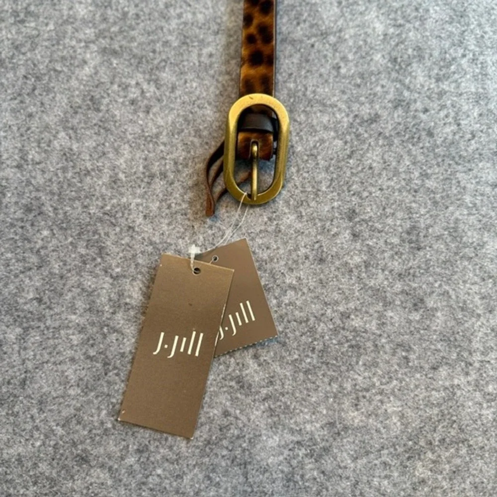 J. Jill Belt Womens M/L Brown New Leopard Cheetah Print Italian Leather Skinny